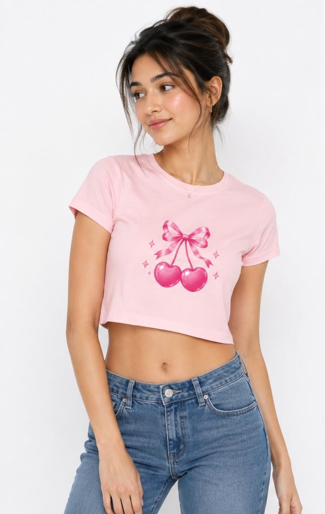 CHERRY BOW CROP TOP — PINK
