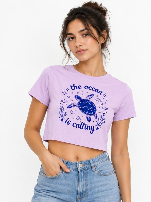 OCEAN IS CALLING CROP TOP — LAVENDER